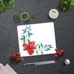 Decorita Çiçek Motifi Desenli | Cam Kesme Tahtası - Cam Kesme Tablası | - 29 x 34 cm