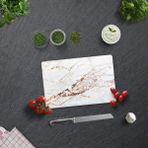 Decorita Gold Detaylı Beyaz Mermer Görünümlü | Cam Kesme Tahtası - Cam Kesme Tablası | - 20 x 30 cm