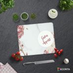 Decorita Guten Appetit | Pudra Pembe Çiçekler | Cam Kesme Tahtası - Cam Kesme Tablası | 29cm x 34cm
