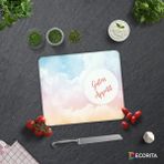 Decorita Guten Appetit | Renkli Bulutlar | Cam Kesme Tahtası - Cam Kesme Tablası | 29cm x 34cm