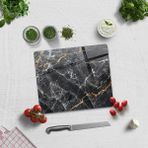 Decorita Kahverengi Detaylı Siyah Mermer Görünümlü | Cam Kesme Tahtası - Cam Kesme Tablası | - 29 x 34 cm
