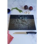 Decorita Kanallı Cam Kesme Tahtası - Cam Kesme Tablası | Doğal Taş Desenli | 25cm x 35cm | Patentli Ürün
