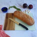 Decorita Kanallı Cam Kesme Tahtası Cam Kesme Tablası Kenarı Ahşap Desenli 25cm x 35cm