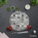 Decorita Karakalem Çizim | Cam Kesme Tahtası - Cam Kesme Tablası | Çap 32cm - 32 cm