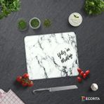 Decorita Kişiye Özel - Beyaz Mermer Görünümlü | Cam Kesme Tahtası - Cam Kesme Tablası | 29cm x 34cm - 29 x 34 cm