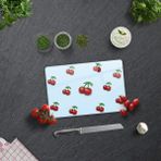 Decorita Mavi Dokulu Kiraz Desenli | Cam Kesme Tahtası - Cam Kesme Tablası | - 20 x 30 cm