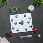 Decorita Mavi Dokulu Kiraz Desenli | Cam Kesme Tahtası - Cam Kesme Tablası | - 29 x 34 cm