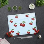 Decorita Mavi Dokulu Kiraz Desenli | Cam Kesme Tahtası - Cam Kesme Tablası | - 30 x 40 cm
