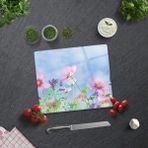 Decorita Menekşe Desenli | Cam Kesme Tahtası - Cam Kesme Tablası | - 29 x 34 cm