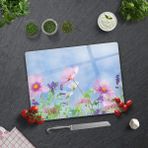 Decorita Menekşe Desenli | Cam Kesme Tahtası - Cam Kesme Tablası | - 30 x 40 cm