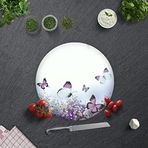 DECORITA Mor Çiçek ve Kelebekler | Cam Kesme Tahtası (Çap 32cm)