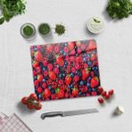 Decorita Mor Ve Kırmızı Meyveler | Cam Kesme Tahtası - Cam Kesme Tablası | 29cm X 34cm - 29 x 34 cm