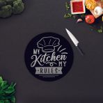 Decorita My Kitchen My Rules | Cam Kesme Tahtası - Cam Kesme Tablası | Çap 32cm - 32 cm