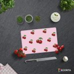 Decorita Pembe Dokulu Kiraz Desenli | Cam Kesme Tahtası - Cam Kesme Tablası | 20cm x 30cm - 20 x 30 cm
