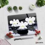 Decorita Taş Üzeri 3'lü Orkide | Cam Kesme Tahtası - Cam Kesme Tablası | 30cm X 40cm - 30 x 40 cm