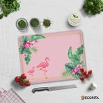 Decorita Tropik Yapraklar & Flamingo | Cam Kesme Tahtası - Cam Kesme Tablası | 30cm x 40cm - 30 x 40 cm