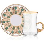Decorium Hürrem 24 Ayar Altın Yaldızlı 110 ml 12 Parça 6 Kişilik Kulplu Cam Çay Takımı 9-01110257 - Gold