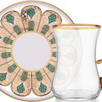 Decorium Hürrem 24 Ayar Altın Yaldızlı 110 ml 12 Parça 6 Kişilik Kulplu Cam Çay Takımı 9-01110257