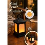 Decoroom Dekoratif Mini Fener Mumluk - Pilli Led Mum Dahil Gece Lambası Siyah Nostaljik Fener