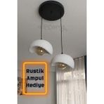 Decory Beton Görünümlü 2'lisarkıt Avize,bohem Sarkıt Avize (Rustik Ampul Hediyeli) (Bioplastik) E27 - Siyah - Beyaz