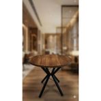 Decosense 70 cm Siyah Metal Ayak 2-3 Kişilik Yuvarlak Masa Mutfak Masası Balkon Masası Kafe Masası Ofis Masası - Ceviz