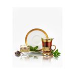 DECOSTYLE Gold Porselen 18 Parça Çay ve Mırra Takımı, Paşabahçe Bardak, Porselen Tabak Seti