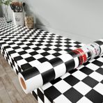 Decotalk Siyah Beyaz Satranç Tahtası Duvar Kağıdı Kendinden Yapışkanlı 40 x 300 cm Vinil Duvar Dekorasyonu Mobilya Folyosu Modern Tasarım Oturma Odası Yatak Odası Mutfak için Kolay Kurulum Ev