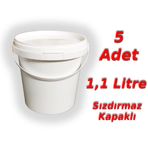 Decotone 1,1 lt Plastik Kapaklı Kova Beyaz Hobi Boya Gıda Yoğurt Kovası 5 Adet