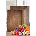 Decovetro 2'li Cam Kesme Tahtası ve Sunumluk Eski Ahşap Desenli 20 x 30 ve 25 x 35 Cm