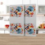 Decovetro Cam Kahve Sofra Sunum Tablası 2'li Set Balkan Horoz Desenli 30 x 15 cm - Renk - Çok Renkli