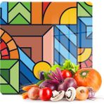 Decovetro Cam Kesme Tahtası Kare Karma Geometrik Desenli 30x30 Cm