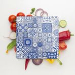 Decovetro Cam Kesme Tahtası Kare Mavi Çini Kare Desenli 30x30 Cm