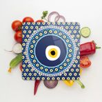 Decovetro Cam Kesme Tahtası Kare Nazar Boncuğu Desenli 30x30 Cm