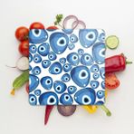 Decovetro Cam Kesme Tahtası Kare Nazar Boncukları Desenli 30x30 Cm