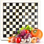 Decovetro Cam Kesme Tahtası ve Sunumluk Kare Mackenzie Black White Damalı 30X30 cm - -