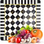 Decovetro Cam Kesme Tahtası ve Sunumluk Kare Mackenzie Siyah Beyaz Dama Desenli 30X30 cm - Çok Renkli