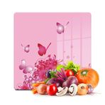 Decovetro Cam Kesme Tahtası ve Sunumluk Kare Pembe Kelebek Desenli 30x30 Cm