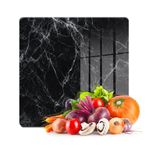 Decovetro Cam Kesme Tahtası ve Sunumluk Kare Siyah Beyaz Mermer Desenli 30x30 Cm