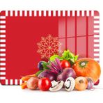 Decovetro Cam Kesme Tahtası ve Sunumluk Kırmızı Beyaz Kar Tanesi Desenli 30X40 cm