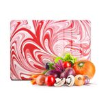 Decovetro Cam Kesme Tahtası ve Sunumluk Kırmızı Ebru Deseni Görünümlü 20x30 Cm