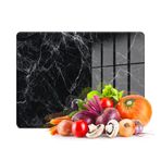 Decovetro Cam Kesme Tahtası ve Sunumluk Siyah Beyaz Mermer Desenli 30x40 Cm