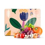 Decovetro Cam Kesme Tahtası ve Sunumluk Yeşil Pembe Lale Desenli 30x40 Cm