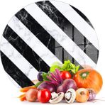 Decovetro Cam Kesme Tahtası ve Sunumluk Yuvarlak Çarpraz Siyah Beyaz Mermer Desenli 30X30 cm - Çok Renkli