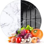 Decovetro Cam Kesme Tahtası ve Sunumluk Yuvarlak Double Siyah Beyaz Mermer Desenli 30X30 cm - Çok Renkli