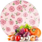Decovetro Cam Kesme Tahtası ve Sunumluk Yuvarlak Love Serisi Gül Desenli 30 x 30 cm - Çok Renkli