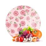 Decovetro Cam Kesme Tahtası ve Sunumluk Yuvarlak Love Serisi Gül Desenli 30 x 30 cm