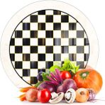 Decovetro Cam Kesme Tahtası ve Sunumluk Yuvarlak Mackenzie Black White Dama 30X30 cm - -