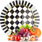 Decovetro Cam Kesme Tahtası ve Sunumluk Yuvarlak Mackenzie Siyah Beyaz Dama Desenli 30X30 cm - -