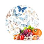 Decovetro Cam Kesme Tahtası ve Sunumluk Yuvarlak Mavi Kelebek Desenli 30x30 Cm
