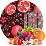 Decovetro Cam Kesme Tahtası ve Sunumluk Yuvarlak Nar Desenli 30 x 30 cm - Çok Renkli